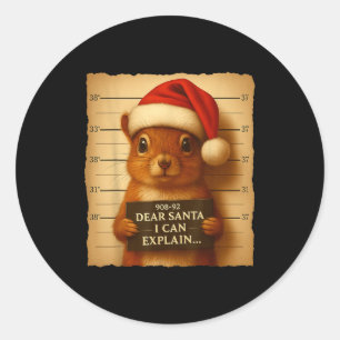 Funny Christmas Squirrel - Cute Squirrel Santa Hat Classic Round Sticker
