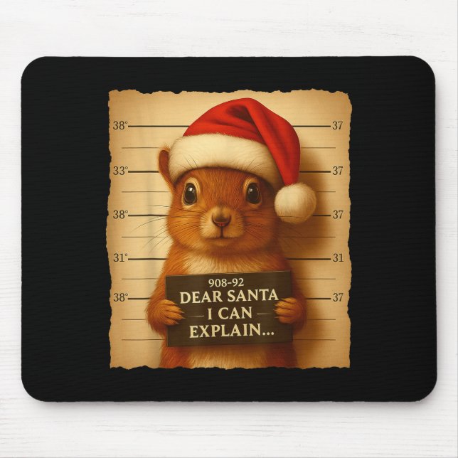Funny Christmas Squirrel - Cute Squirrel Santa Hat Mouse Mat (Front)