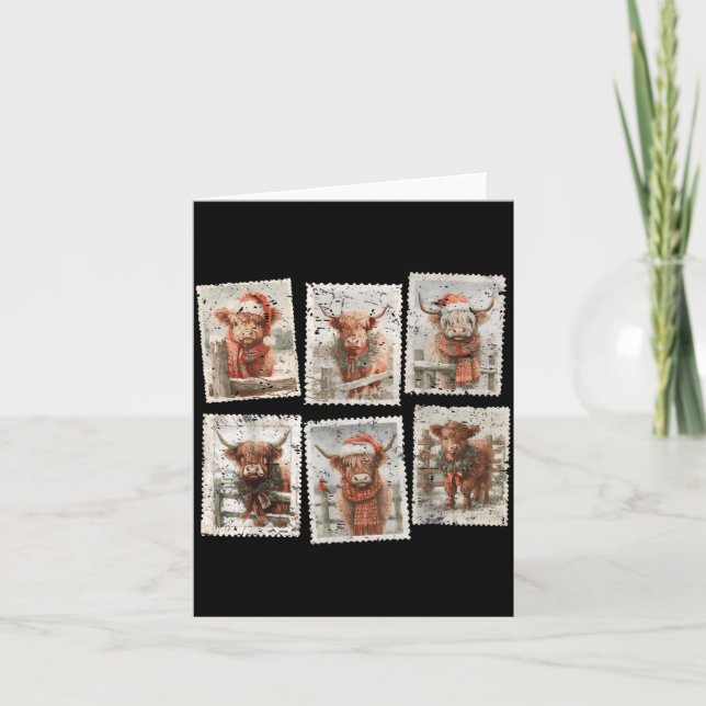 Funny Christmas Stamp Highland Cow Lover Merry Xma Card (Front)