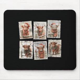 Funny Christmas Stamp Highland Cow Lover Merry Xma Mouse Mat