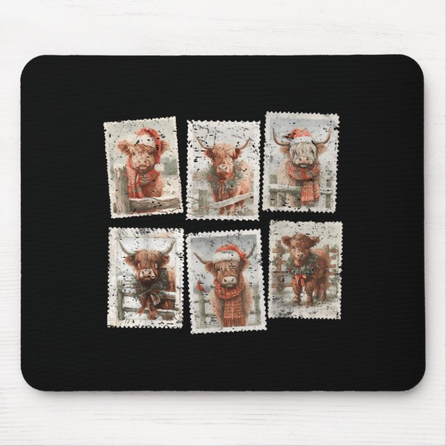 Funny Christmas Stamp Highland Cow Lover Merry Xma Mouse Mat (Front)