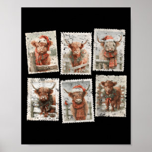 Funny Christmas Stamp Highland Cow Lover Merry Xma Poster