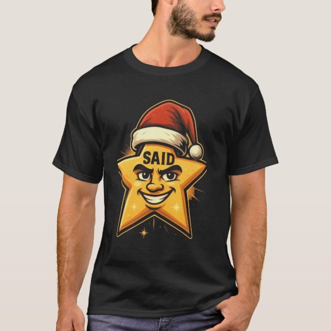 Funny Christmas Star with Santa Hat – Personalised T-Shirt (Front)