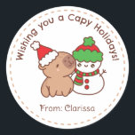 Funny Christmas Stickers - Capybara & Snowman<br><div class="desc">Cute capybara with snowman,  perfect to go with your Christmas gifts.</div>