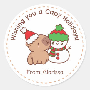 Funny Christmas Stickers - Capybara & Snowman