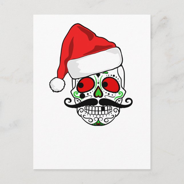 Funny Christmas Sugar Skull Holiday Postcard (Front)