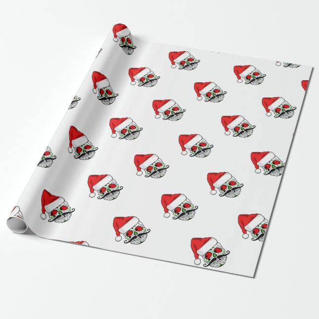 Funny Christmas Sugar Skull Wrapping Paper (Unrolled)