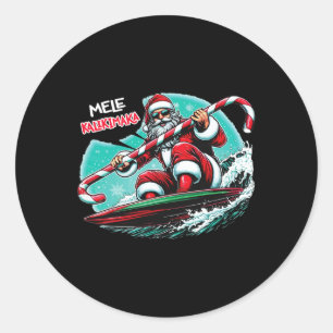 Funny Christmas Surf Mele Kalikimaka Santa Surfing Classic Round Sticker