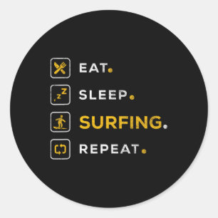 Funny Christmas Surfing Gift Eat Sleep Surfing  Classic Round Sticker