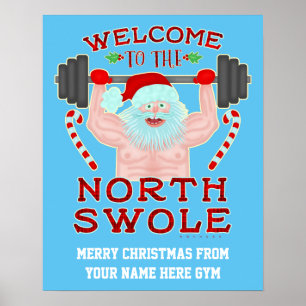 Funny Christmas Swole Santa Claus   Custom Gym Poster