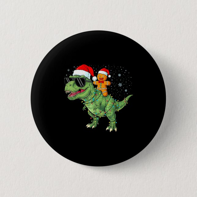 Funny Christmas T Rex Dinosaur Gingerbread Lights  6 Cm Round Badge (Front)