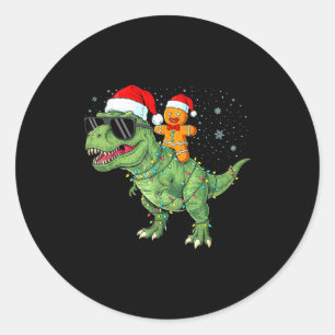 Funny Christmas T Rex Dinosaur Gingerbread Lights Classic Round Sticker