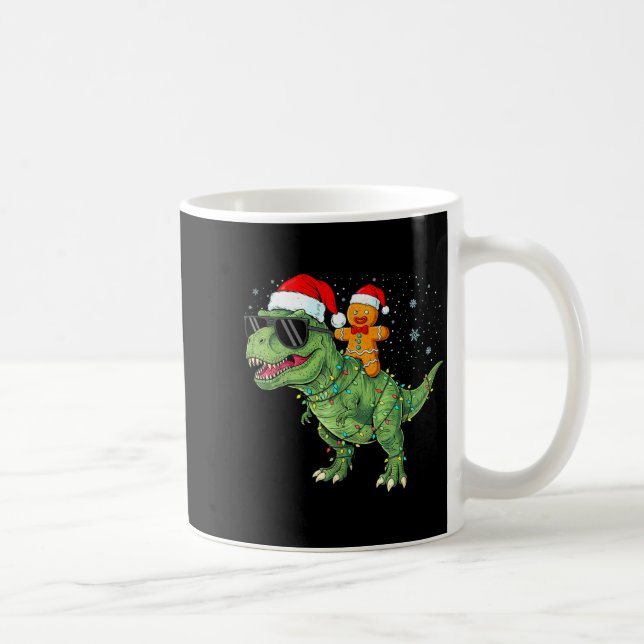 Funny Christmas T Rex Dinosaur Gingerbread Lights  Coffee Mug (Right)
