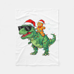 Funny Christmas T Rex Dinosaur Gingerbread Lights Fleece Blanket