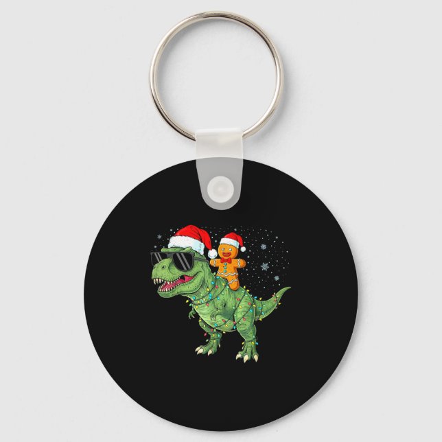 Funny Christmas T Rex Dinosaur Gingerbread Lights  Key Ring (Front)