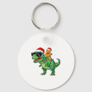 Funny Christmas T Rex Dinosaur Gingerbread Lights Key Ring
