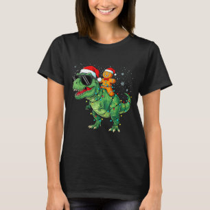 Funny Christmas T Rex Dinosaur Gingerbread Lights  T-Shirt