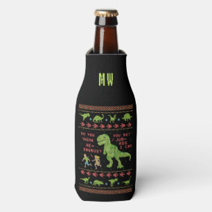 Funny Christmas T Rex Dinosaur Pun Humour Faux Bottle Cooler