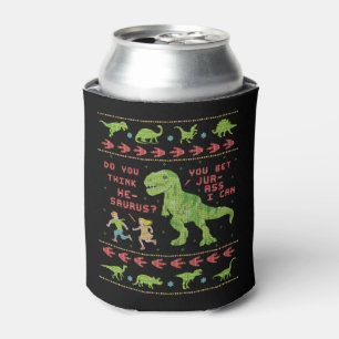 Funny Christmas T Rex Dinosaur Pun Humour Faux Can Cooler