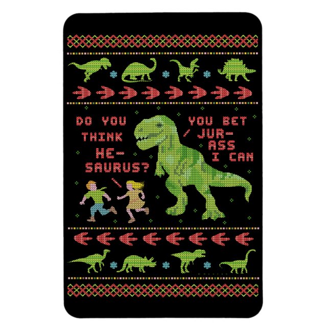 Funny Christmas T Rex Dinosaur Pun Humour Faux Kni Magnet (Vertical)