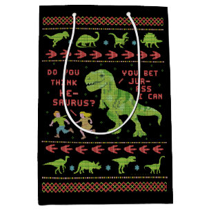 Funny Christmas T Rex Dinosaur Pun Humour Faux Medium Gift Bag