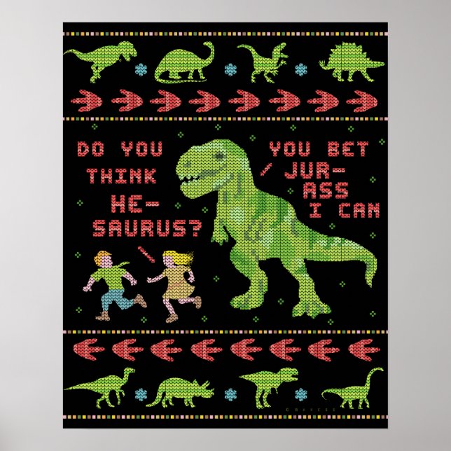 Funny Christmas T Rex Dinosaur Pun Humour Faux Poster (Front)