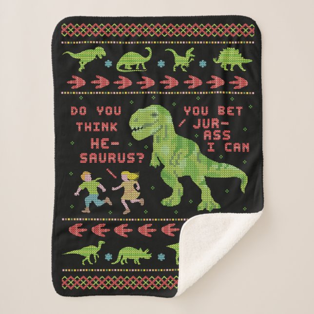 Funny Christmas T Rex Dinosaur Pun Humour Faux Sherpa Blanket (Front)