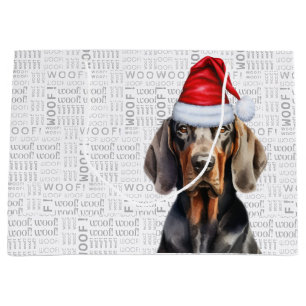 Funny Christmas Tan and Black Coonhound Lover Large Gift Bag