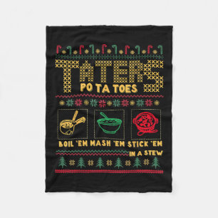 Funny Christmas Taters Potatoes Ugly Christmas  Fleece Blanket