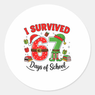 Funny Christmas Teacher Santa I Survived 67 Days O Classic Round Sticker