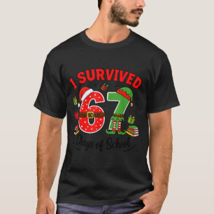 Funny Christmas Teacher Santa I Survived 67 Days O T-Shirt