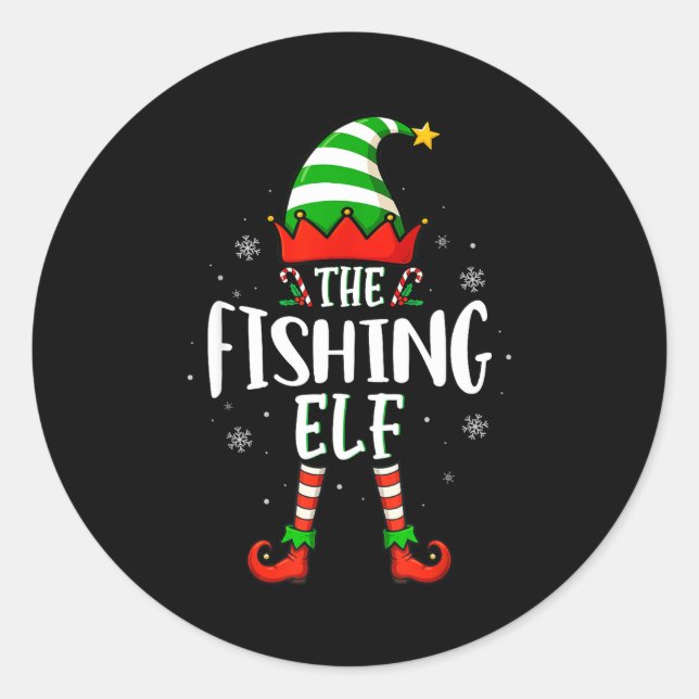 Funny Christmas The Fishing Elf Family Matching Xm Classic Round Sticker (Front)