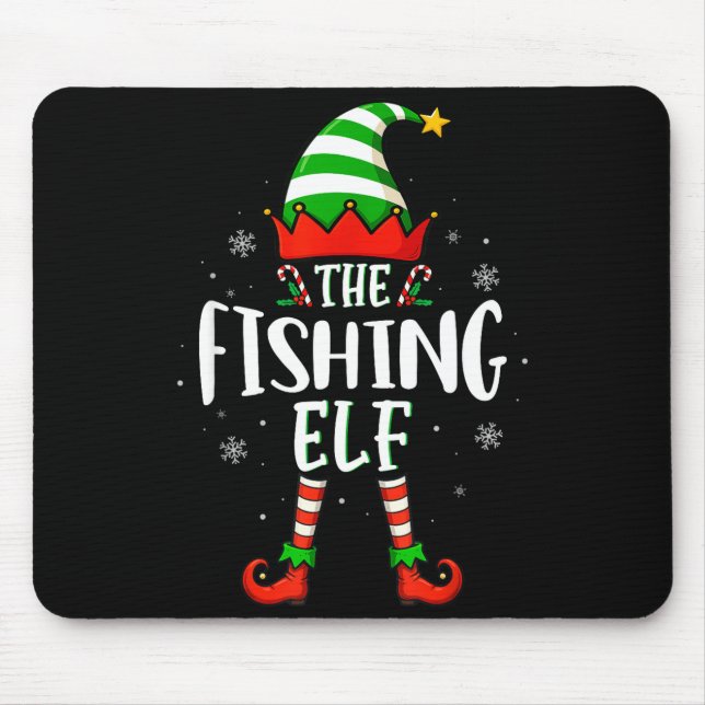 Funny Christmas The Fishing Elf Family Matching Xm Mouse Mat (Front)