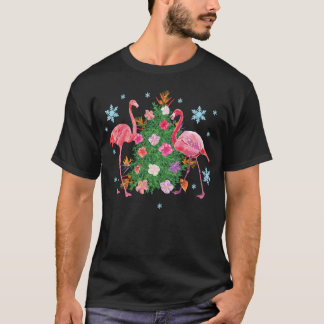 Funny Christmas Tie with Christmas Pink Flamingos  T-Shirt