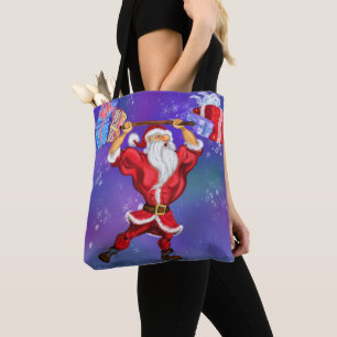 Funny Christmas Tote Bag Bodybuilder Santa Gift