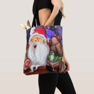 Funny Christmas Tote Bag Santa and Reindeers