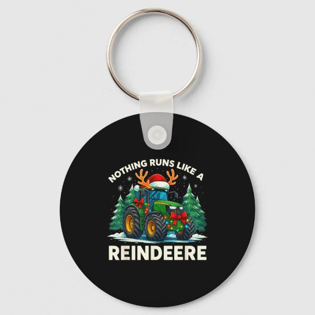 Funny Christmas Tractor Nothing Runs Like A Reinde Key Ring (Front)