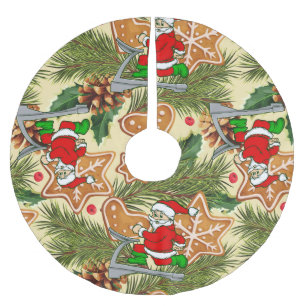 funny christmas treadmill santa cookies  brushed polyester tree skirt
