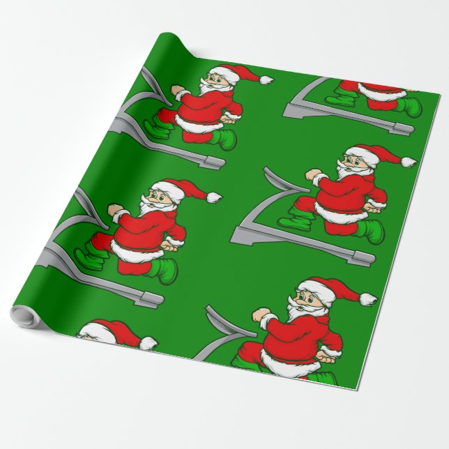 funny christmas treadmill santa wrapping paper (Unrolled)