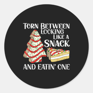 Funny Christmas Tree Cake Torn Between Looking Lik Classic Round Sticker
