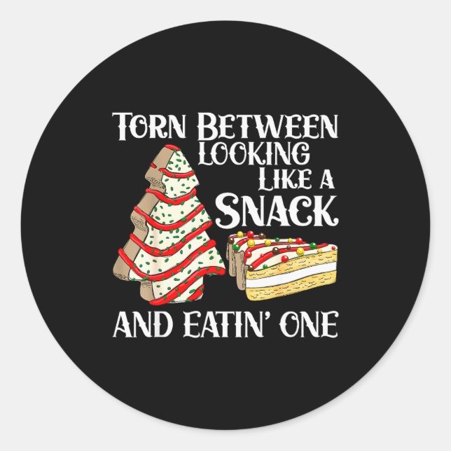 Funny Christmas Tree Cake Torn Between Looking Lik Classic Round Sticker (Front)