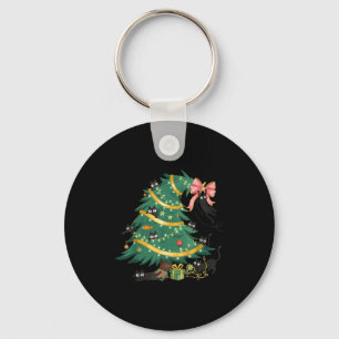 Funny Christmas Tree Cute Black Cat Matching Famil Key Ring