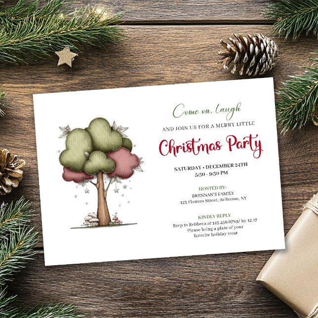 Funny Christmas tree cute watercolor party invite (Funny Christmas tree cute watercolor party invite)