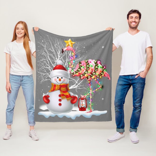Funny Christmas Tree Flamingo Hat Santa Best Xmas Fleece Blanket (In Situ)