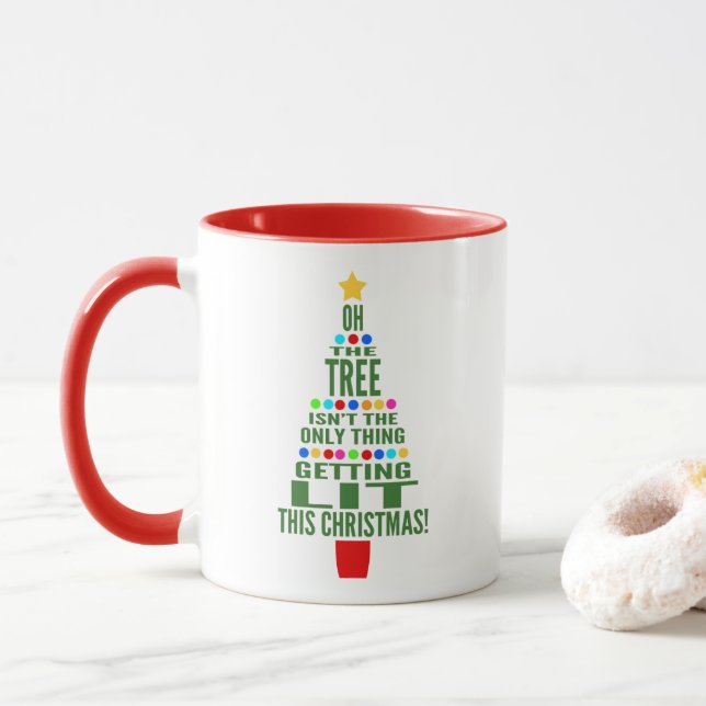 Funny Christmas Tree | Getting Lit Holiday Humour Mug (With Donut)