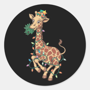 Funny Christmas Tree Giraffe Lover Gift Love  Classic Round Sticker