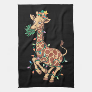 Funny Christmas Tree Giraffe Lover Gift Love Tea Towel