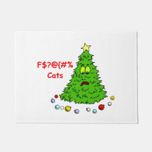 Funny Christmas Tree Joke Cats Xmas Holiday Doormat