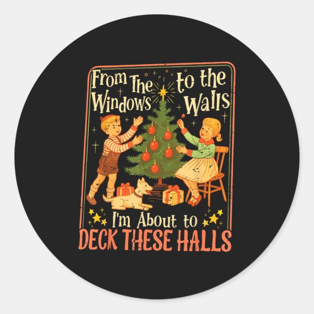 Funny Christmas Tree Kids Xmas From The Windows To Classic Round Sticker (Front)