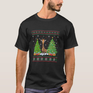 Funny Christmas Tree Lights Giraffe Xmas Ugly Swea T-Shirt